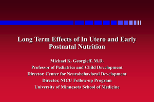 Long Term Effects of In Utero and Early Postnatal Nutrition