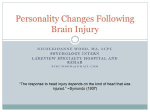 Personality Changes Following Brain Injury: Outline