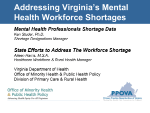 Overview of Virginia`s Mental Health Workforce Shortage Areas