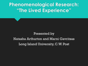 Phenomenology Research: “The Lived