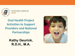 NCH Oral Health Project Activities to Support Providers and National