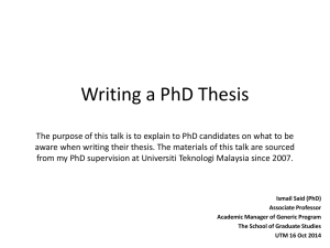 Writing a PhD Thesis 2014 - School of Graduate Studies