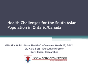 Health Challenges for the South Asian Population in Ontario