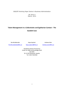 Talent Management in a Collectivistic and Egalitarian - S-WoBA