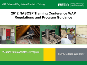Review of WAP Regulations and Program Guidance