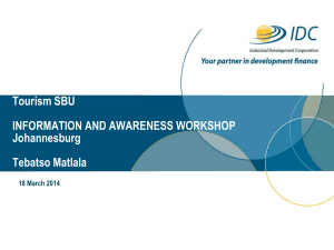 Tourism SBU INFORMATION AND AWARENESS WORKSHOP