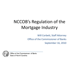NCCOB`s Regulation of the Mortgage Industry