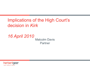 Implications of the High Court`s decision in Kirk