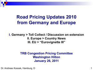 Road Pricing Update Germany / Europe