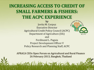 Presentation by Ms. Jovita, Agricultural Creditr Policy
