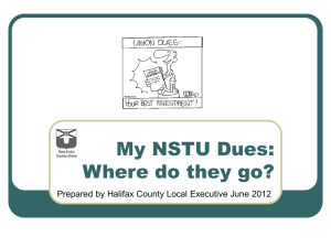 PowerPoint outlining where NSTU dues go and services to the