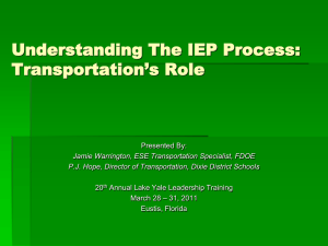 Understanding The IEP Process: Transportation`s Role