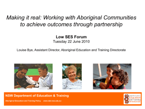 Working with Aboriginal Communities to achieve outcomes through