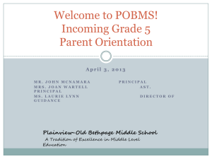 Incoming Grade Five Parent Presentation - The Plainview