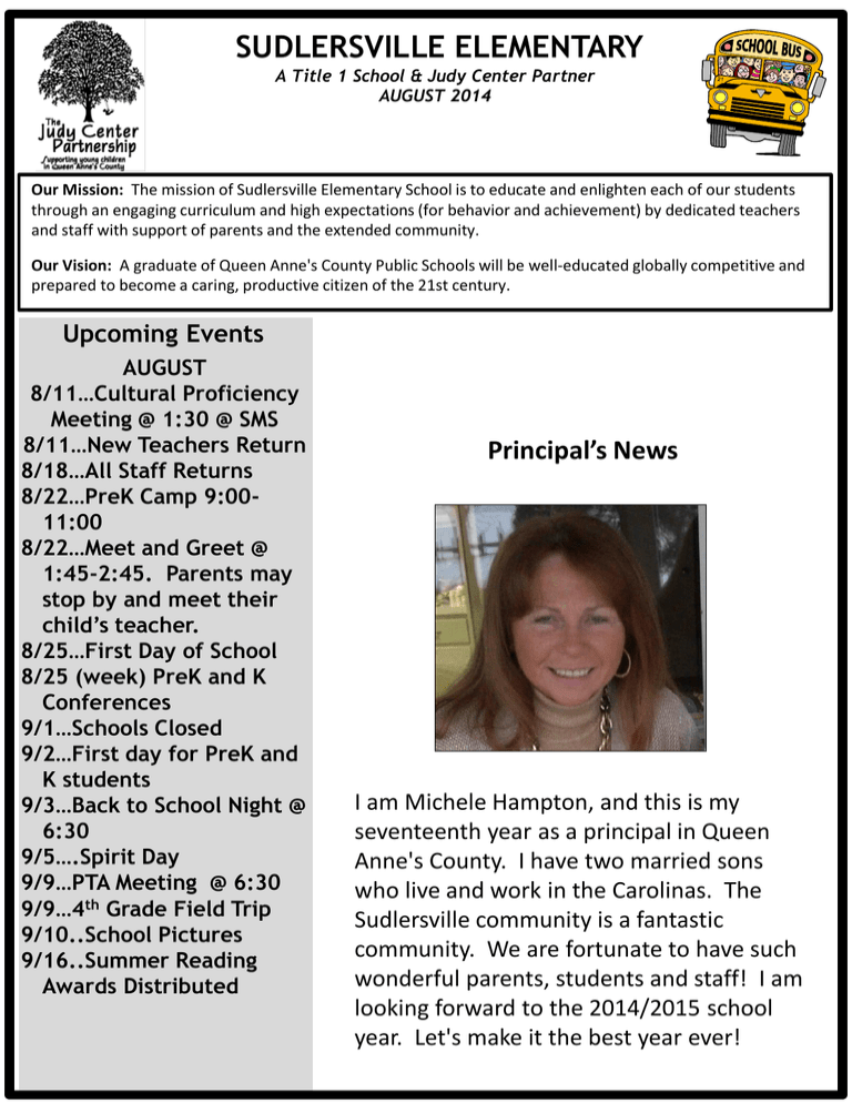 August 2014 Newsletter Queen Anne s County Public Schools August 2014 Newsletter Queen Anne s County Public Schools