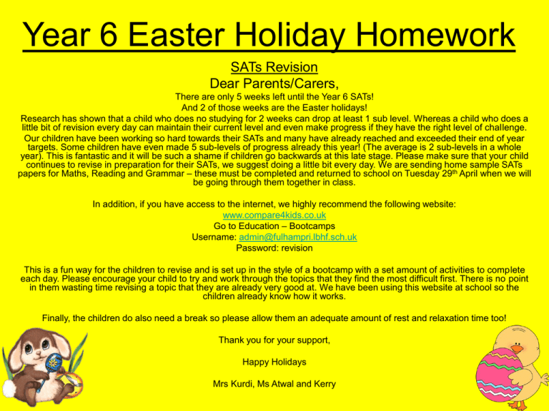 easter holiday homework ideas