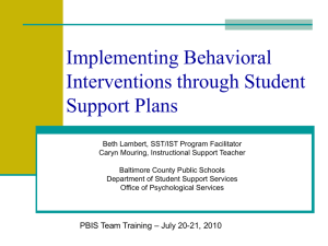 Implementing Behavioral Interventions through Student Support Plans