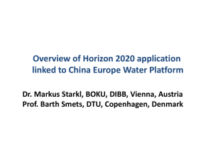 Overview of Horizon 2020 application linked to China Europe Water