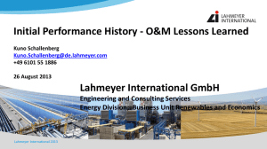 Initial Performance History - O&M Lessons Learned
