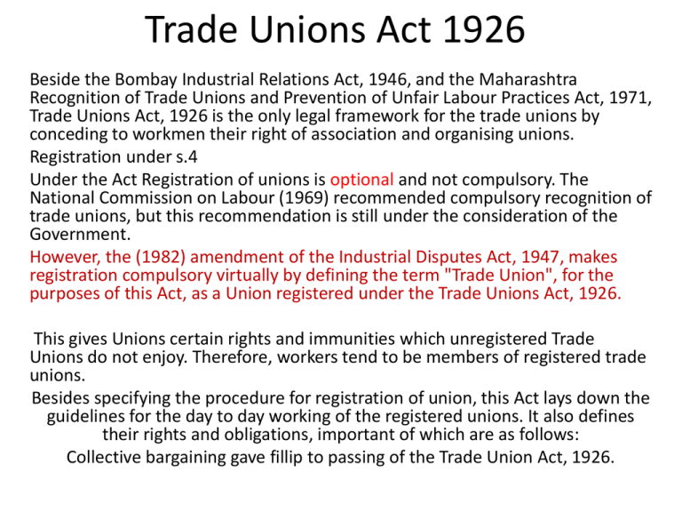 case study on trade union act 1926