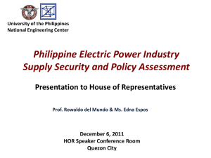 Philippine Electric Power Industry Supply Security and Policy