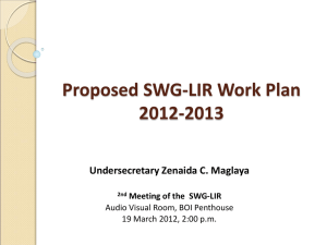 2012-2013 Proposed SWG-LIR Work Plan