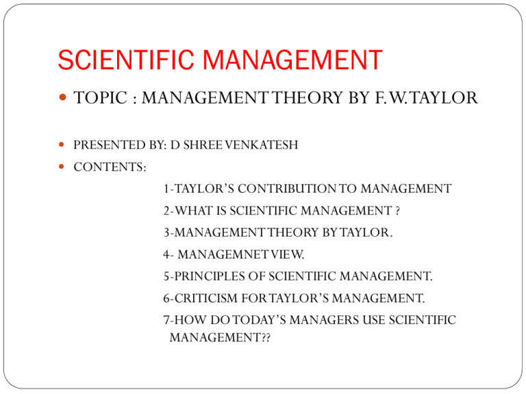 taylor contribution to management