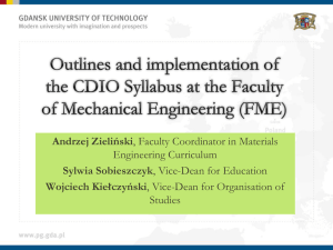 Outlines and implementation of the CDIO Syllabus at the Faculty of