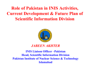 Role of Pakistan in INIS Activities, Current