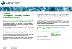 Quotient Development Laboratory Assistant Competitive salary
