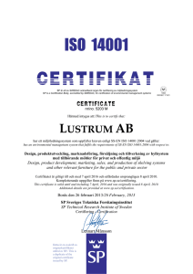 This is to certify that: LUSTRUM AB