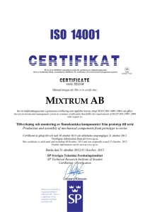 Ladda ner Certifikat ISO 14001