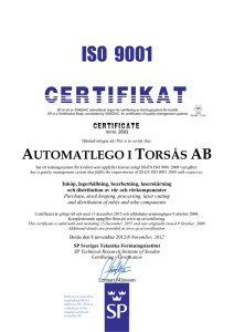 This is to certify that: AUTOMATLEGO I TORSÅS AB