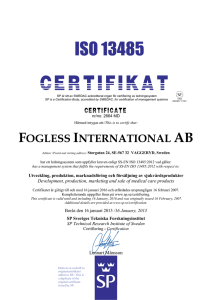 This is to certify that: FOGLESS INTERNATIONAL AB