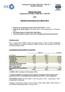PRESS RELEASE CFE Quarterly information at 31 March 2014
