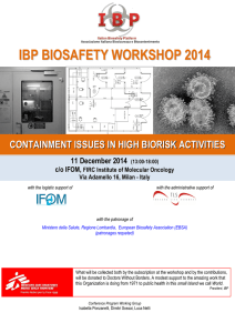 IBP BIOSAFETY WORKSHOP 2014 - European Biosafety Association