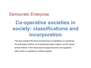Co-operative societies in society classifications and incorporation