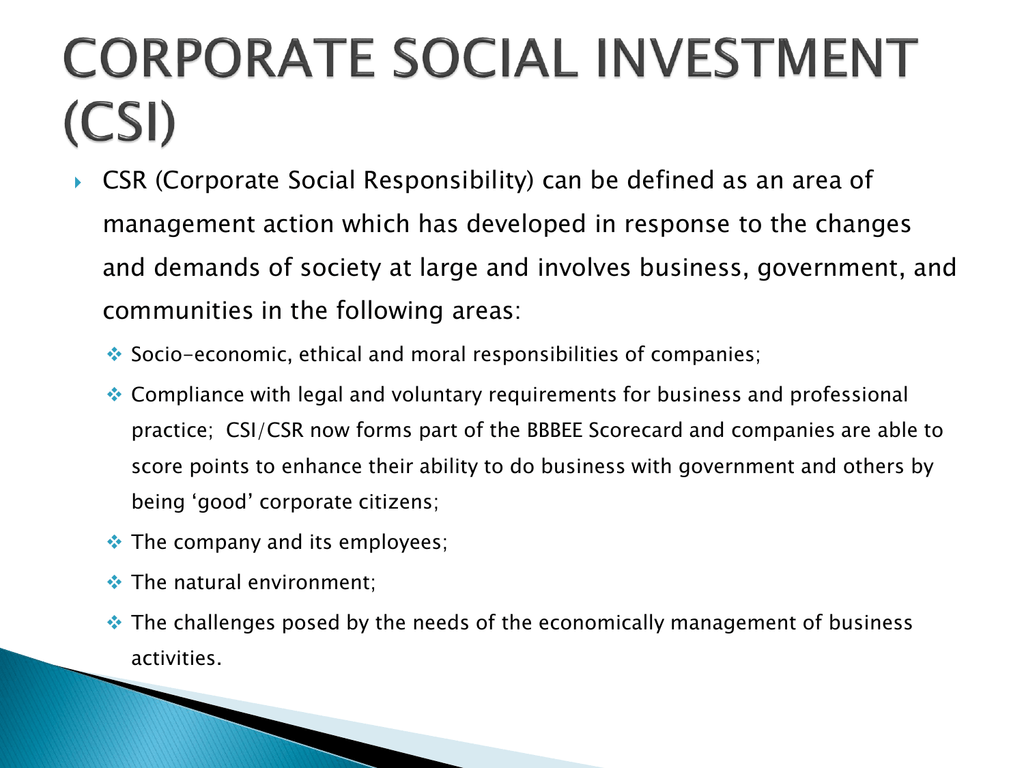corporate social investment (csi)