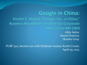 Google in China: Kirsten E. Martin, *Google, Inc