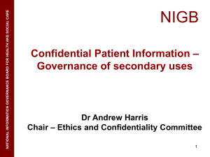 Confidential Patient Information – Governance of secondary uses