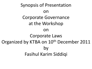 Corporate Governance at the Workshop on Corporate Laws
