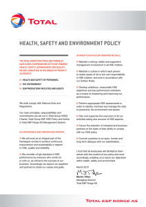 HEALTH, SAFETY AND ENVIRONMENT POLICY