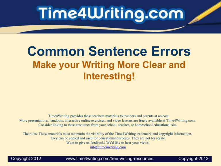 Common Sentence Errors Make Your Writing More