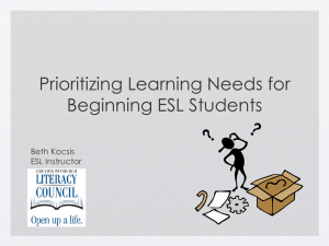 Prioritizing Learning Needs for Beginning ESL Students