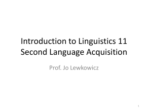 Introduction to Linguistics 7 Second Language Acquisition