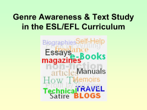 Genre Awareness & Text Study in the ESL/EFL Curriculum