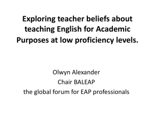 Exploring teachers beliefs about teaching English for Academic