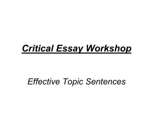 Critical Essay Workshop Effective Topic Sentences