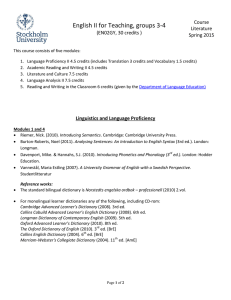 Course literature, English II for teaching, SPRING 2015 (pdf)