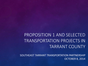 Proposition 1 and selected transportation projects in Tarrant county